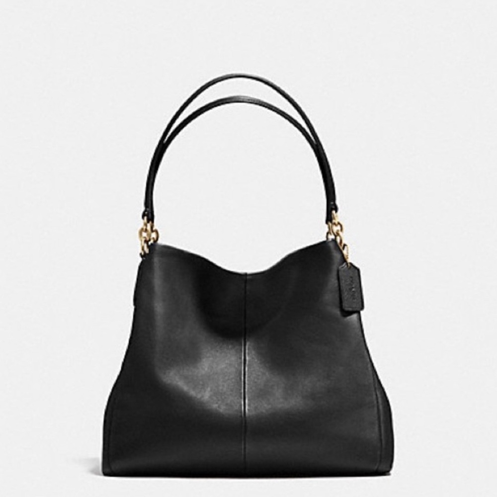 Coach Black Leather Shoulder Bag with Gold Hardware - Picture 1 of 13
